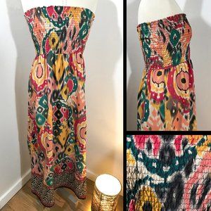 Angie Strapless Maxi Dress Bold Boho Print